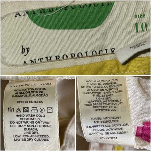 🔹️Anthropologie Cream w/Pink & Yellow Dot Wide Leg Cropped Pants Size 10 - Picture 11 of 15